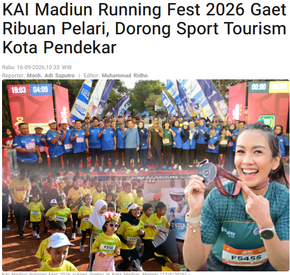 KAI Madiun Running Fest 2026 Gaet Ribuan Pelari, Dorong Sport Tourism Kota Pendekar