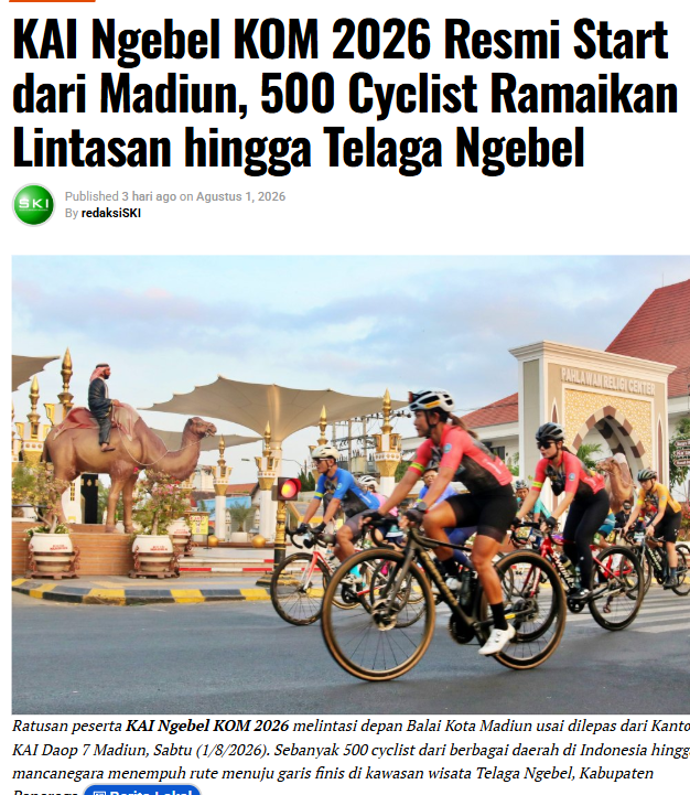 KAI Ngebel KOM 2026 Resmi Start dari Madiun, 500 Cyclist Ramaikan Lintasan hingga Telaga Ngebel