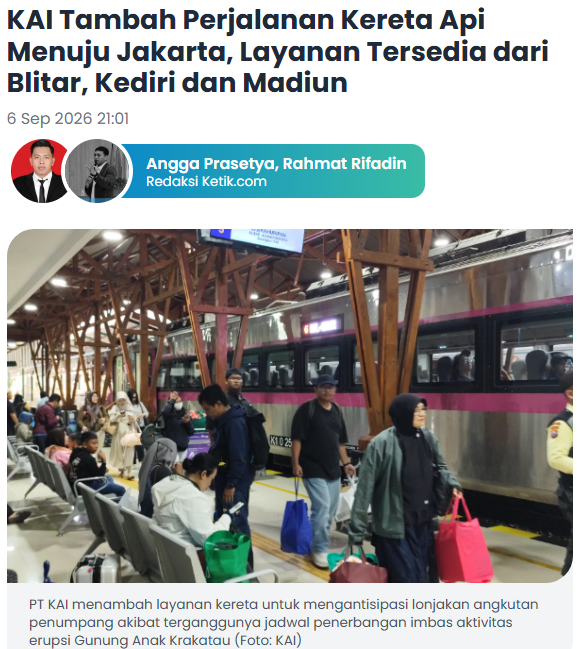 KAI Tambah Perjalanan Kereta Api Menuju Jakarta, Layanan Tersedia dari Blitar, Kediri dan Madiun