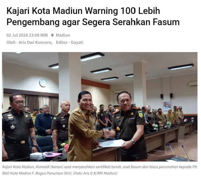 Kajari Kota Madiun Warning 100 Lebih Pengembang agar Segera Serahkan Fasum