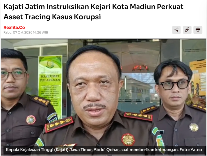 Kajati Jatim Instruksikan Kejari Kota Madiun Perkuat Asset Tracing Kasus Korupsi