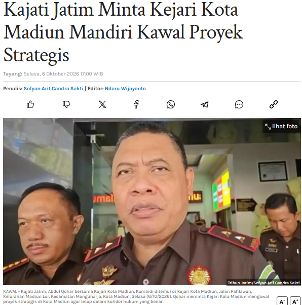 Kajati Jatim Minta Kejari Kota Madiun Mandiri Kawal Proyek Strategis