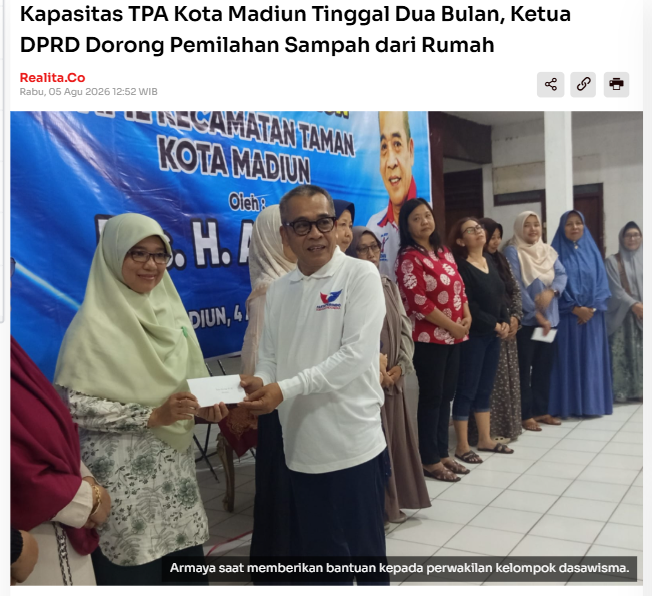 Kapasitas TPA Kota Madiun Tinggal Dua Bulan, Ketua DPRD Dorong Pemilahan Sampah dari Rumah