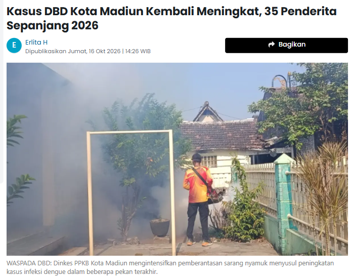Kasus DBD Kota Madiun Kembali Meningkat, 35 Penderita Sepanjang 2026