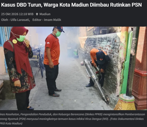 Kasus DBD Turun, Warga Kota Madiun Diimbau Rutinkan PSN