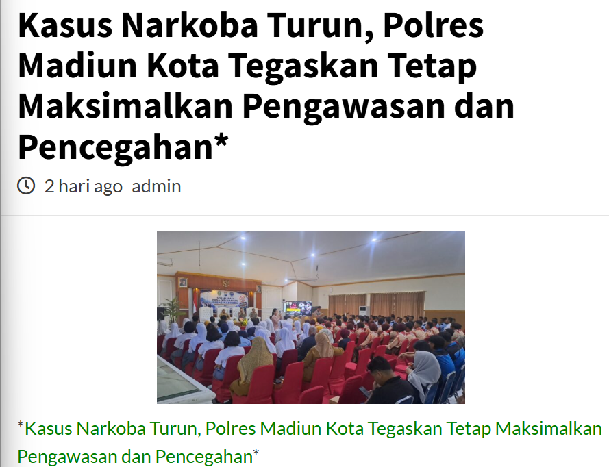 Kasus Narkoba Turun, Polres Madiun Kota Tegaskan Tetap Maksimalkan Pengawasan dan Pencegahan