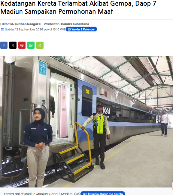 Kedatangan Kereta Terlambat Akibat Gempa, Daop 7 Madiun Sampaikan Permohonan Maaf