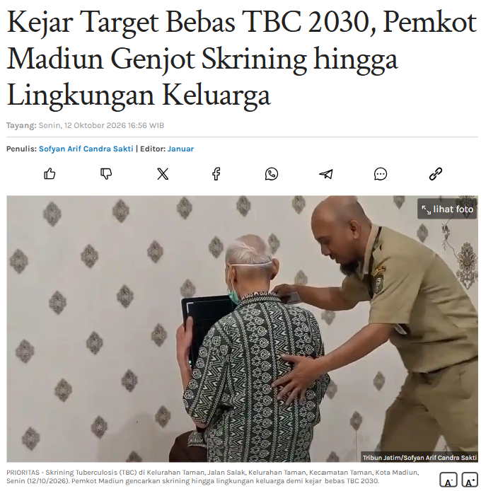 Kejar Target Bebas TBC 2030, Pemkot Madiun Genjot Skrining hingga Lingkungan Keluarga