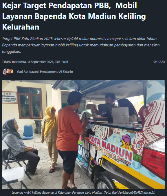 Kejar Target Pendapatan PBB,  Mobil Layanan Bapenda Kota Madiun Keliling Kelurahan