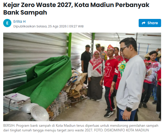 Kejar Zero Waste 2027, Kota Madiun Perbanyak Bank Sampah