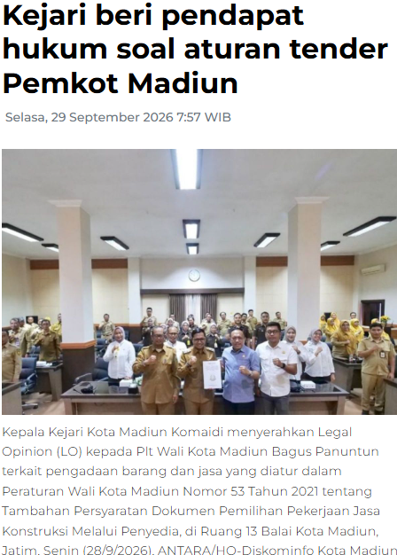 Kejari beri pendapat hukum soal aturan tender Pemkot Madiun