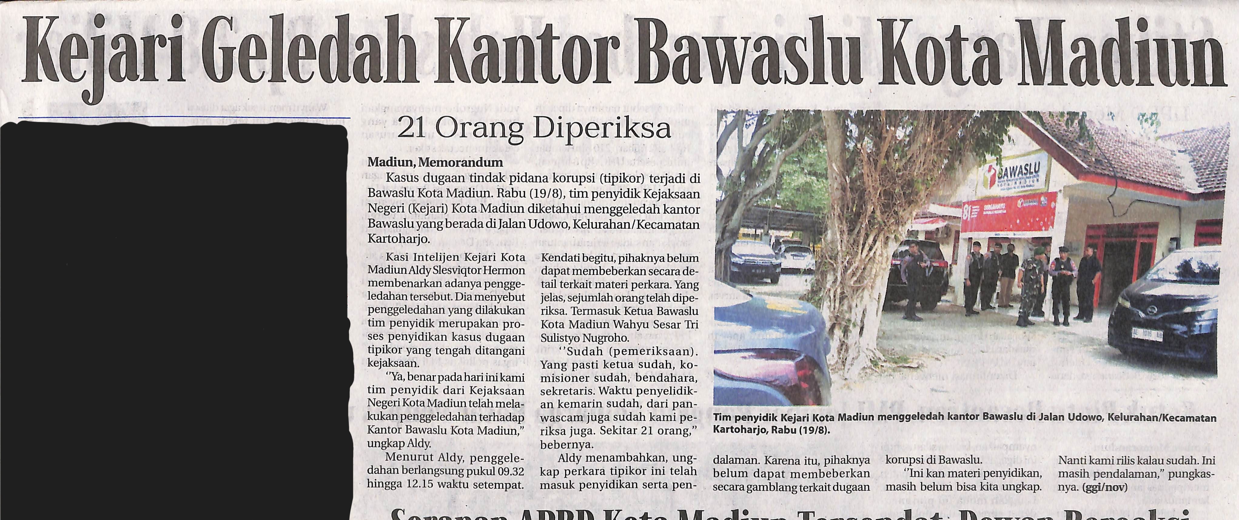 Kejari Geledah Kantor Bawaslu Kota Madiun