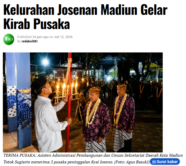 Kelurahan Josenan Madiun Gelar Kirab Pusaka
