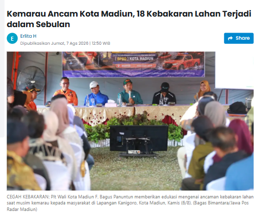 Kemarau Ancam Kota Madiun, 18 Kebakaran Lahan Terjadi dalam Sebulan