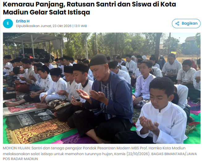 Kemarau Panjang, Ratusan Santri dan Siswa di Kota Madiun Gelar Salat Istisqa