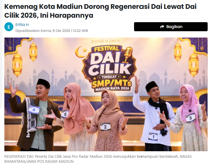 Kemenag Kota Madiun Dorong Regenerasi Dai Lewat Dai Cilik 2026, Ini Harapannya