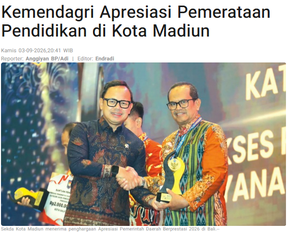 Kemendagri Apresiasi Pemerataan Pendidikan di Kota Madiun