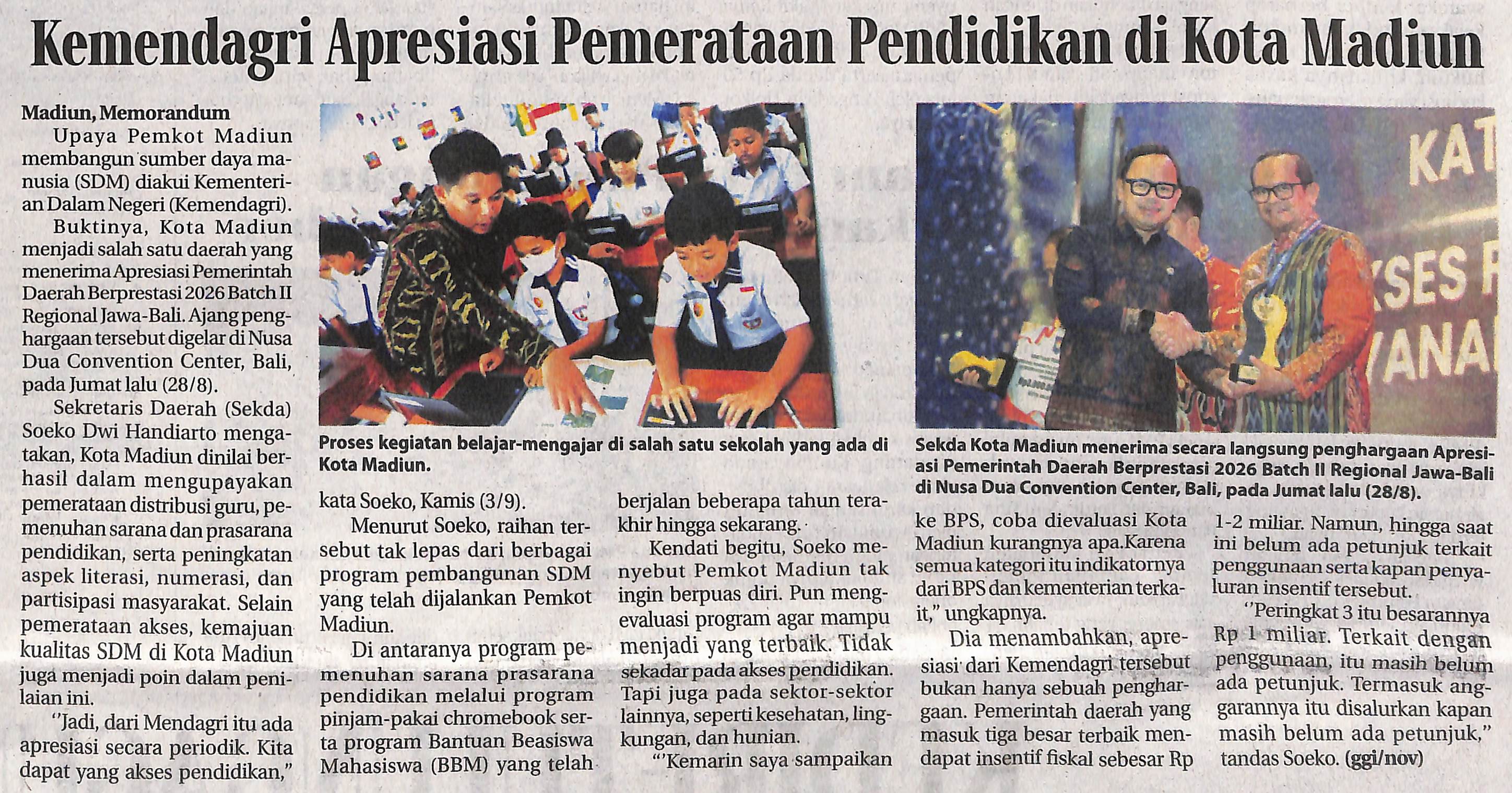 Kemendagri Apresiasi Pemerataan Pendidikan di Kota Madiun