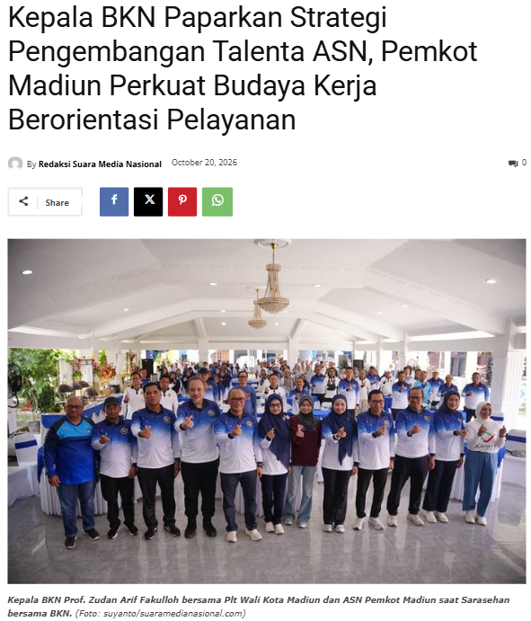 Kepala BKN Paparkan Strategi Pengembangan Talenta ASN, Pemkot Madiun Perkuat Budaya Kerja Berorientasi Pelayanan