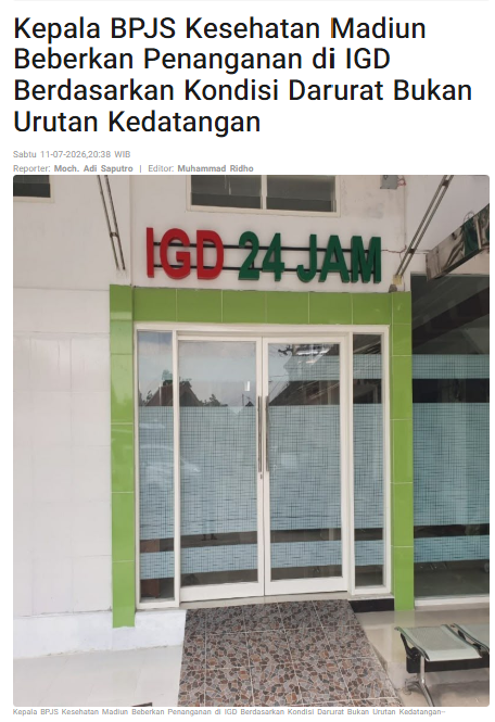 Kepala BPJS Kesehatan Madiun Beberkan Penanganan di IGD Berdasarkan Kondisi Darurat Bukan Urutan Kedatangan