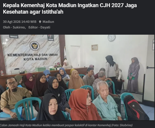 Kepala Kemenhaj Kota Madiun Ingatkan CJH 2027 Jaga Kesehatan agar Istitha'ah