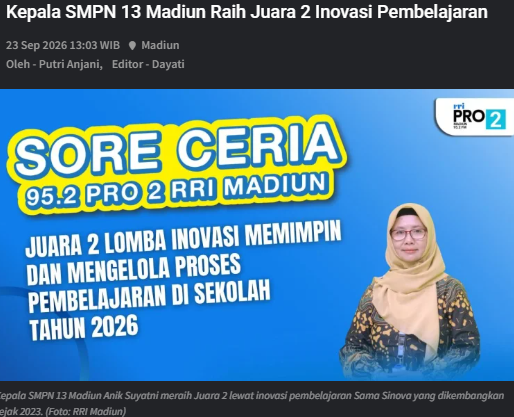 Kepala SMPN 13 Madiun Raih Juara 2 Inovasi Pembelajaran