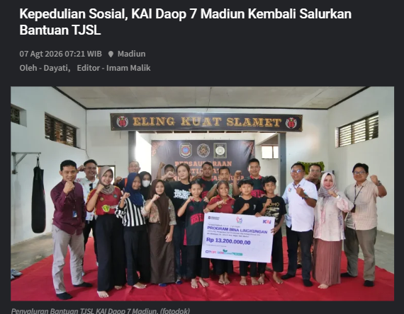 Kepedulian Sosial, KAI Daop 7 Madiun Kembali Salurkan Bantuan TJSL