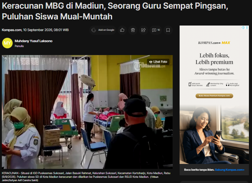 Keracunan MBG di Madiun, Seorang Guru Sempat Pingsan, Puluhan Siswa Mual-Muntah