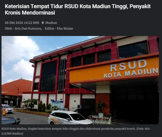 Keterisian Tempat Tidur RSUD Kota Madiun Tinggi, Penyakit Kronis Mendominasi