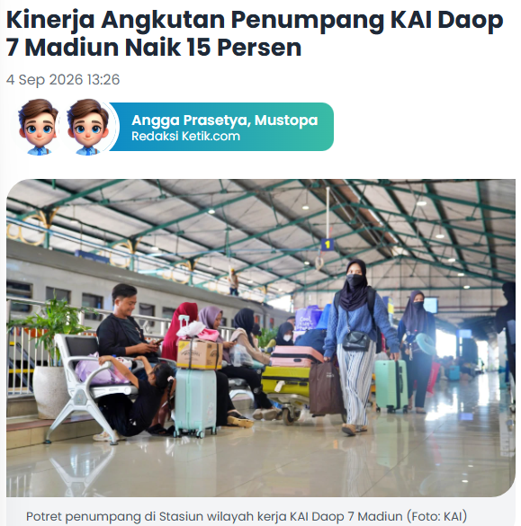 Kinerja Angkutan Penumpang KAI Daop 7 Madiun Naik 15 Persen