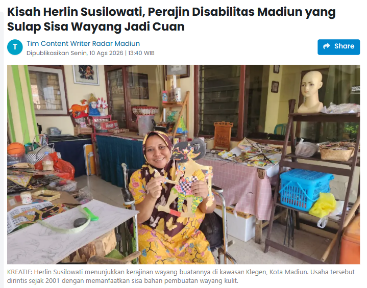Kisah Herlin Susilowati, Perajin Disabilitas Madiun yang Sulap Sisa Wayang Jadi Cuan