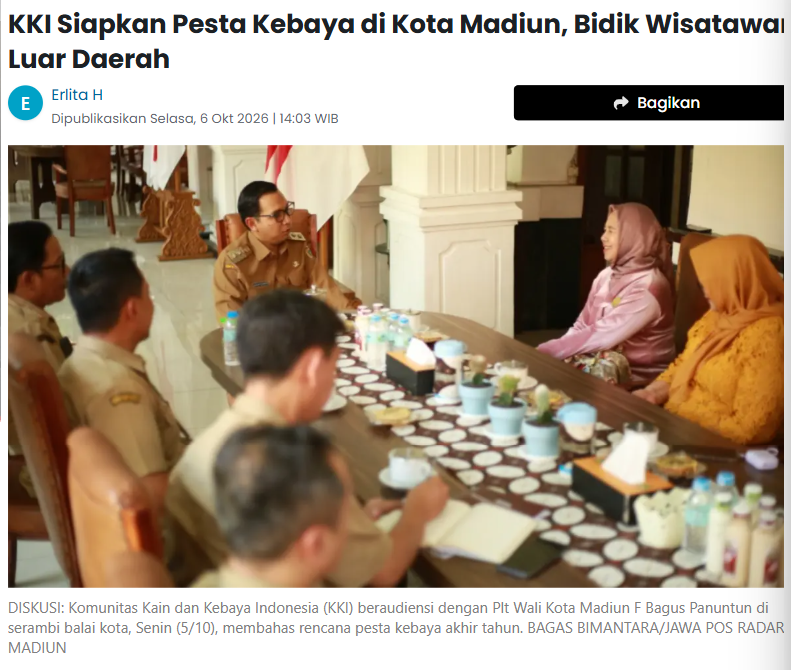 KKI Siapkan Pesta Kebaya di Kota Madiun, Bidik Wisatawan Luar Daerah