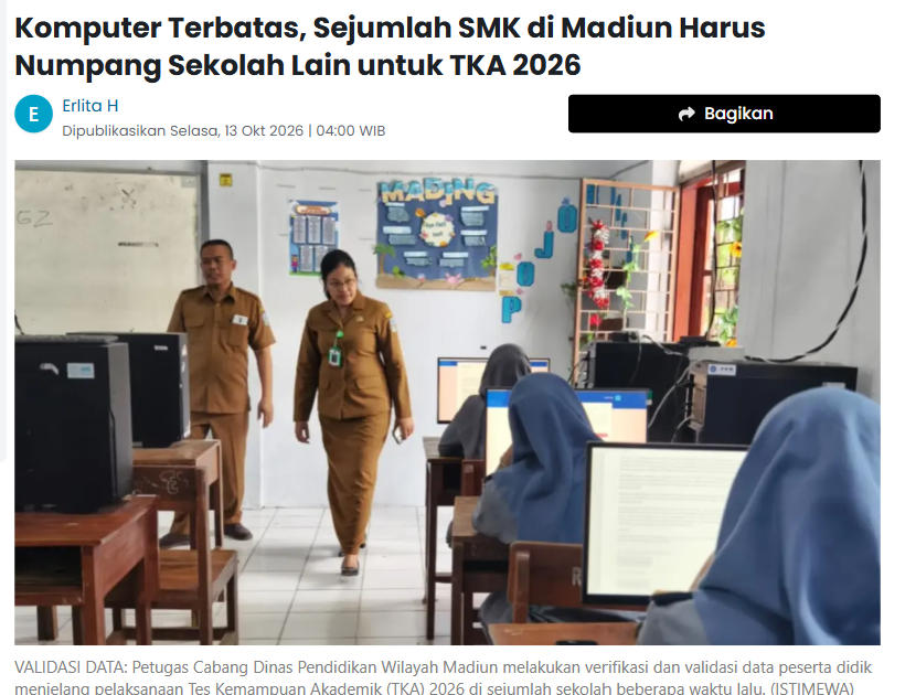 Komputer Terbatas, Sejumlah SMK di Madiun Harus Numpang Sekolah Lain untuk TKA 2026