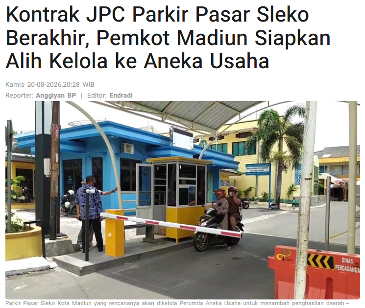Kontrak JPC Parkir Pasar Sleko Berakhir, Pemkot Madiun Siapkan Alih Kelola ke Aneka Usaha