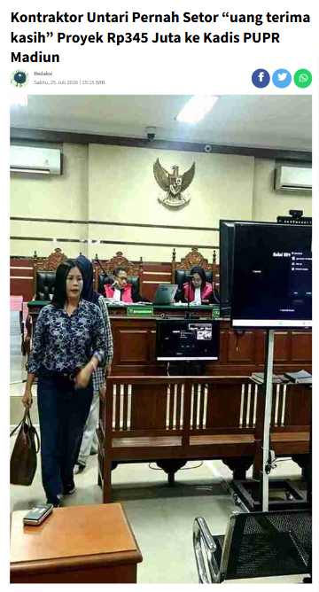 Kontraktor Untari Pernah Setor “uang terima kasih” Proyek Rp345 Juta ke Kadis PUPR Madiun