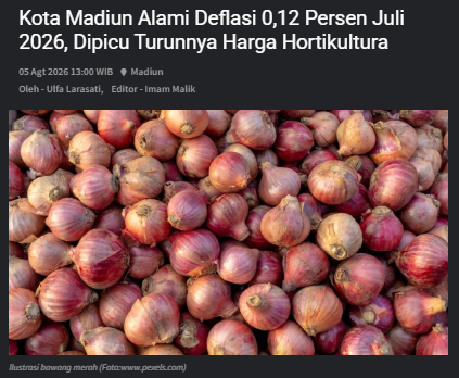 Kota Madiun Alami Deflasi 0,12 Persen Juli 2026, Dipicu Turunnya Harga Hortikultura