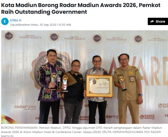 Kota Madiun Borong Radar Madiun Awards 2026, Pemkot Raih Outstanding Government