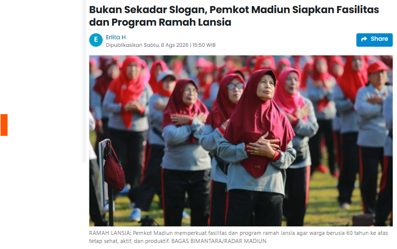 Kota Madiun Bukan Sekadar Slogan, Pemkot Madiun Siapkan Fasilitas dan Program Ramah Lansia