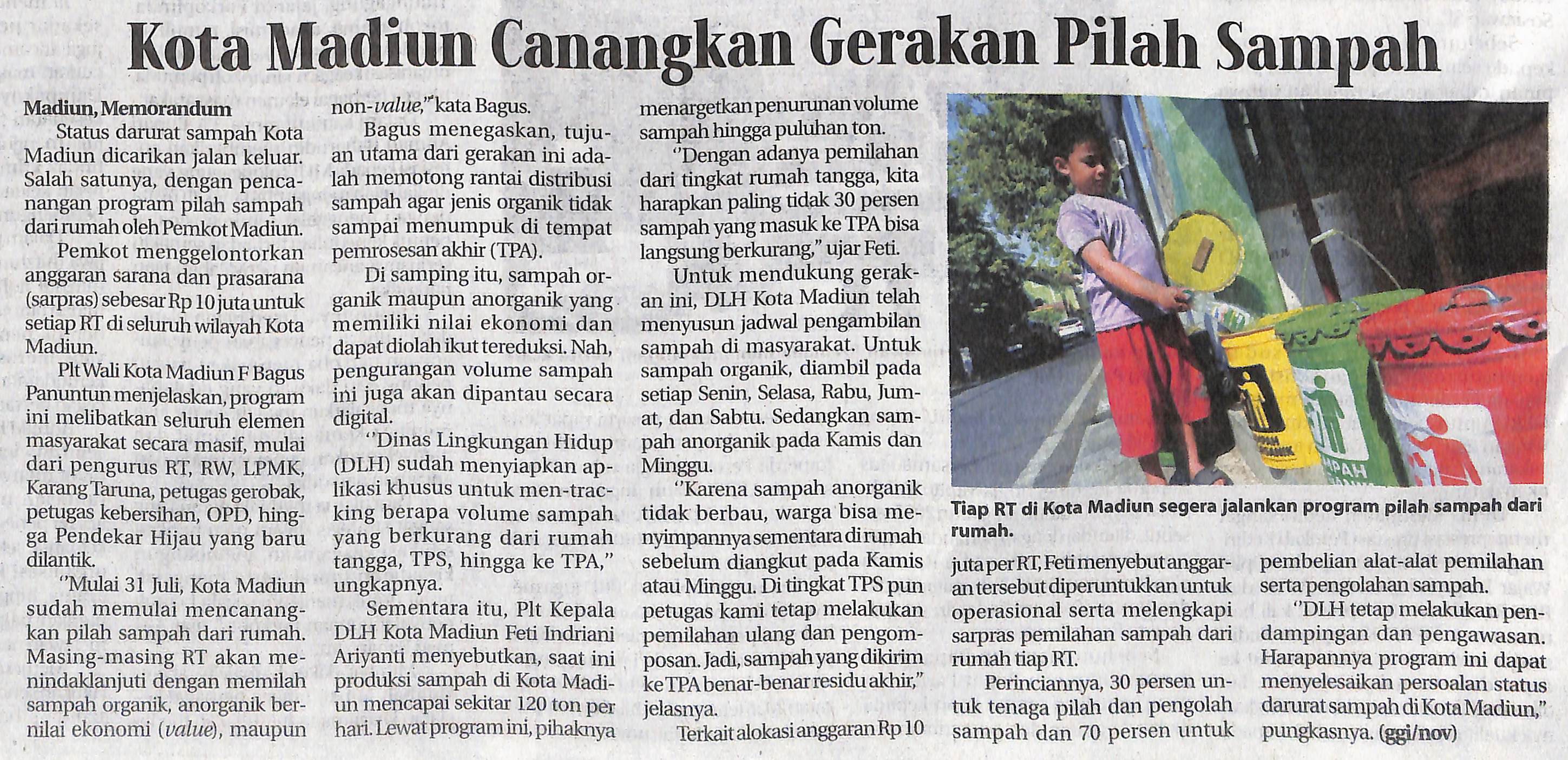 Kota Madiun Canangkan Gerakan Pilah Sampah