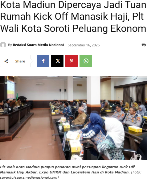 Kota Madiun Dipercaya Jadi Tuan Rumah Kick Off Manasik Haji, Plt Wali Kota Soroti Peluang Ekonomi