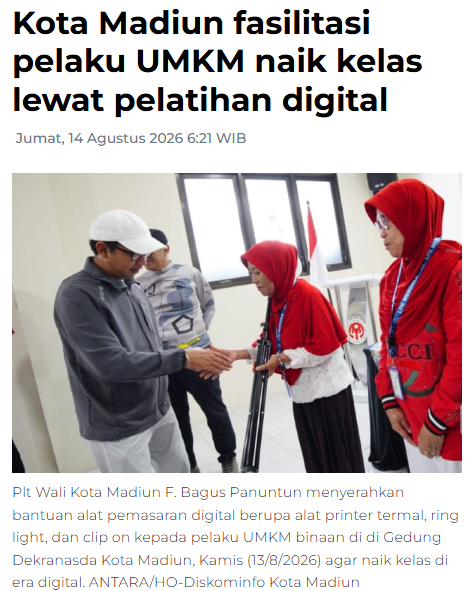 Kota Madiun fasilitasi pelaku UMKM naik kelas lewat pelatihan digital