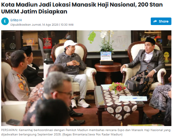 Kota Madiun Jadi Lokasi Manasik Haji Nasional, 200 Stan UMKM Jatim Disiapkan