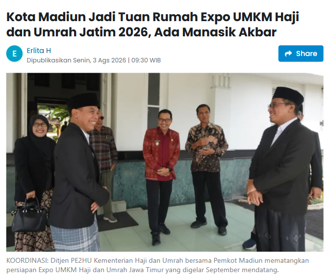 Kota Madiun Jadi Tuan Rumah Expo UMKM Haji dan Umrah Jatim 2026, Ada Manasik Akbar