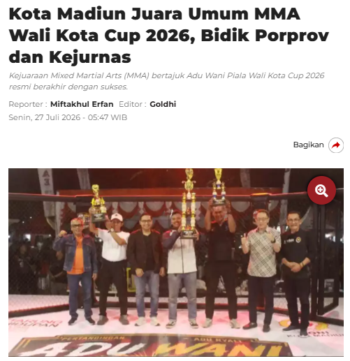 Kota Madiun Juara Umum MMA Wali Kota Cup 2026, Bidik Porprov dan Kejurnas