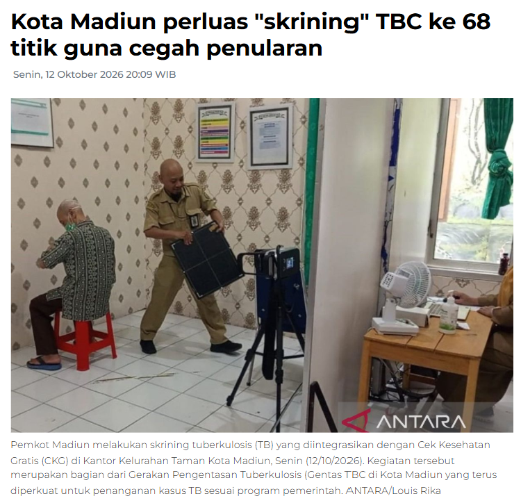 Kota Madiun perluas "skrining" TBC ke 68 titik guna cegah penularan
