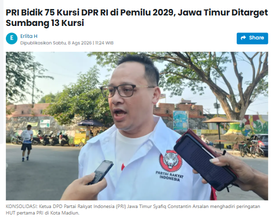 Kota Madiun PRI Bidik 75 Kursi DPR RI di Pemilu 2029, Jawa Timur Ditarget Sumbang 13 Kursi