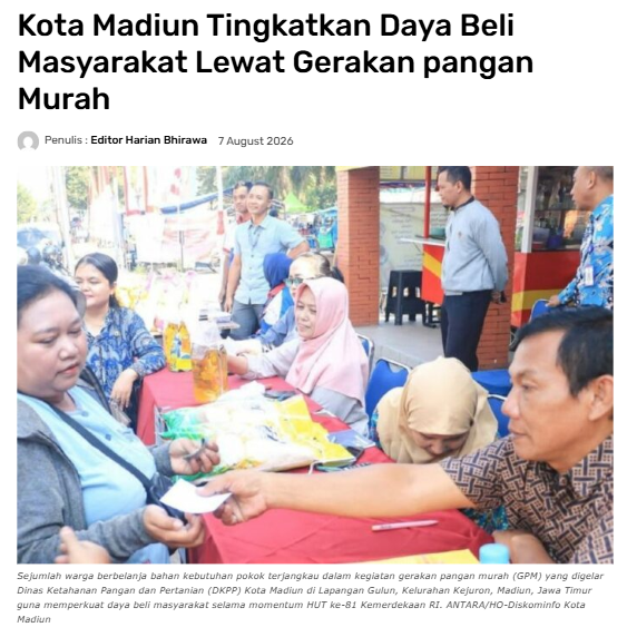 Kota Madiun Tingkatkan Daya Beli Masyarakat Lewat Gerakan pangan Murah