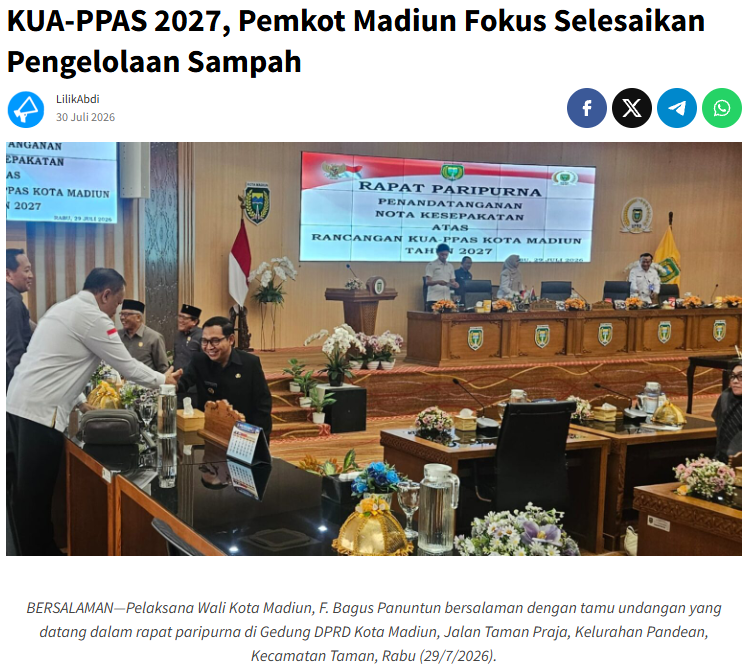 KUA-PPAS 2027, Pemkot Madiun Fokus Selesaikan Pengelolaan Sampah