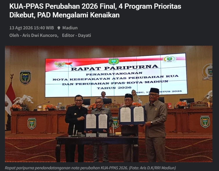 KUA-PPAS Perubahan 2026 Final, 4 Program Prioritas Dikebut, PAD Mengalami Kenaikan
