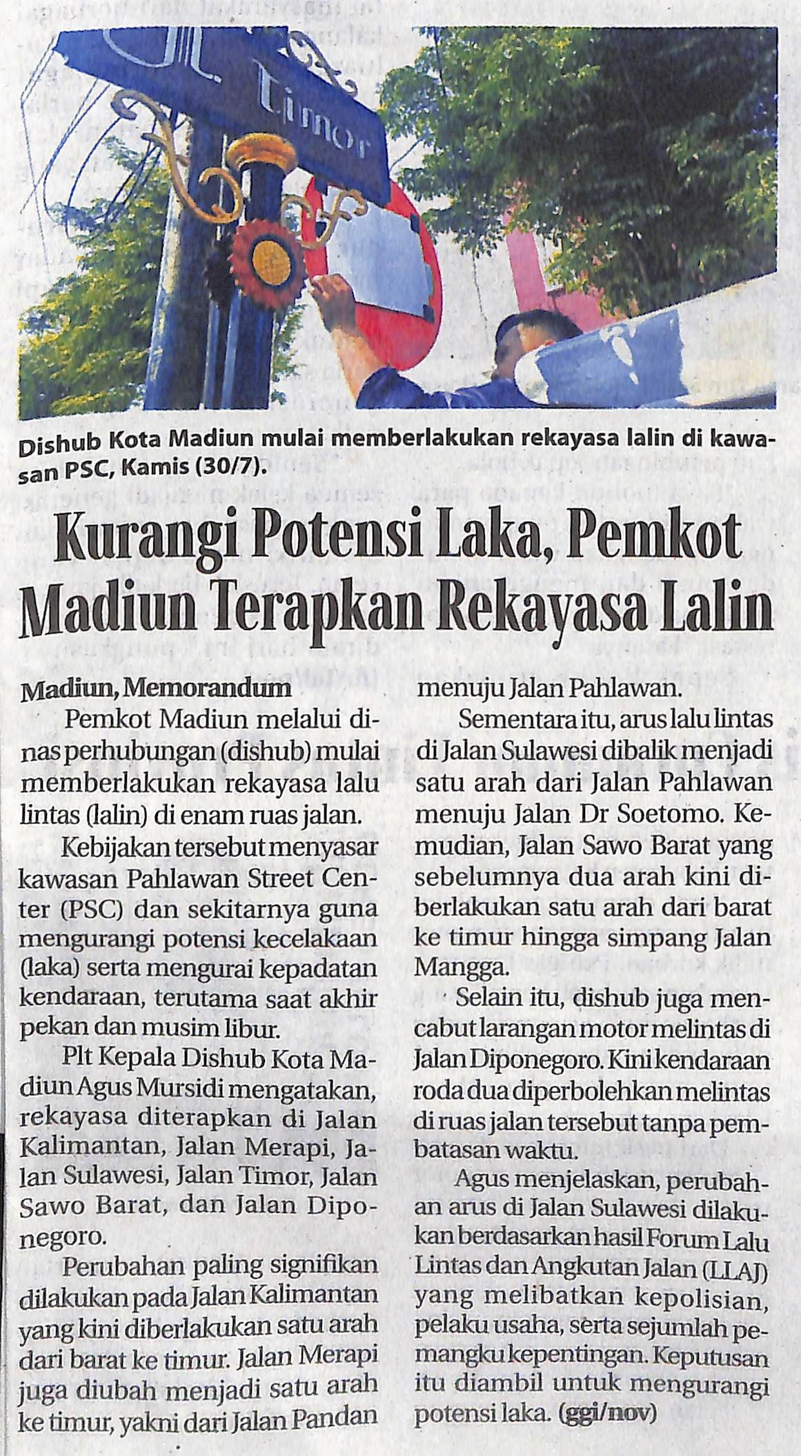Kurangi Potensi Laka, Pemkot Madiun Terapkan Rekayasa Lalin